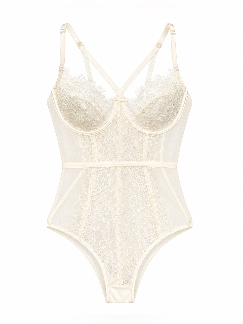 Fashion Nova Lace Underwire Bodysuit in Ivory Cream